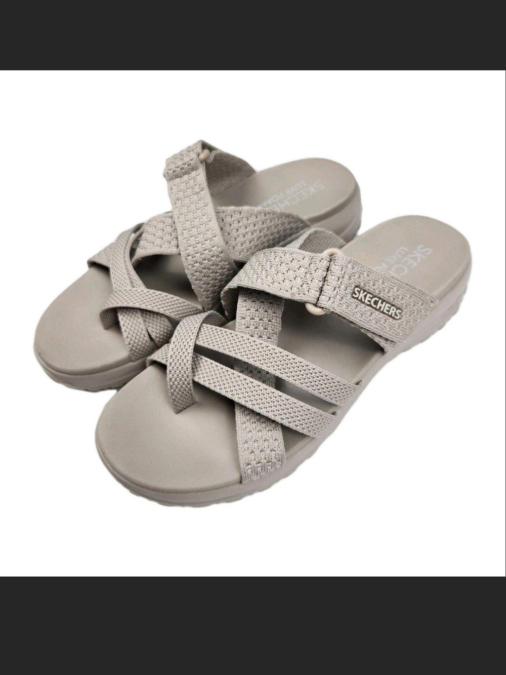 Skechers Women’s Light Gray Crisscross Comfort Sandals